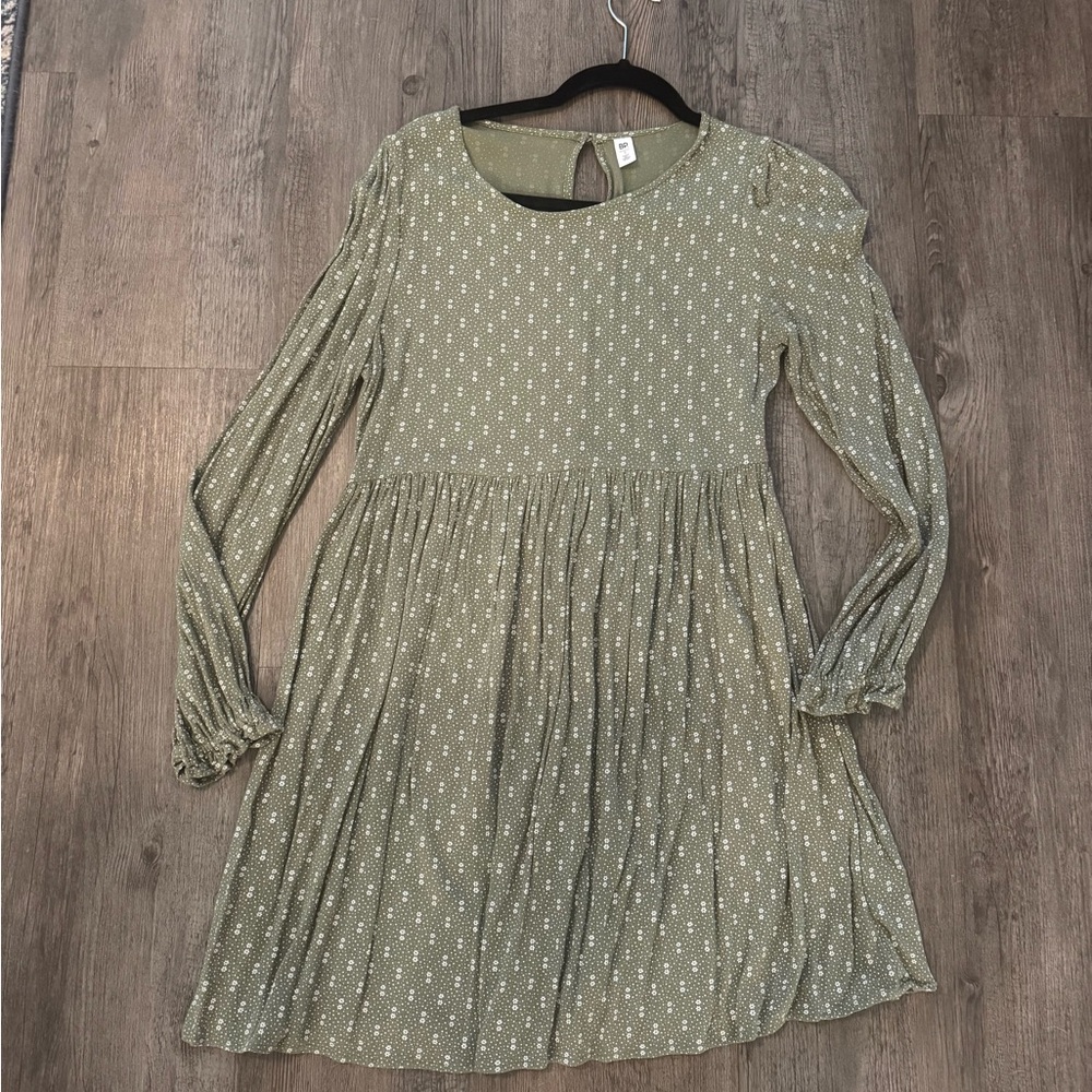 BP Olive Dress with White Floral Pattern